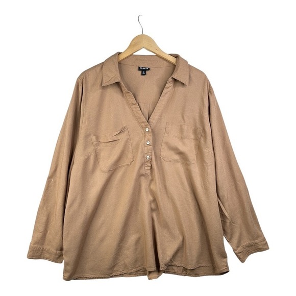torrid Tops - TORRID Blouse‎ Women 3 Brown Henley Neck Roll Tab Sleeves Front Pockets Relaxed